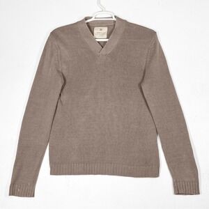 Banana Republic Heritage V-Neck Sweater Mens M Taupe Linen Blend Quiet Luxury